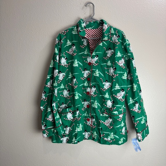 Nick Nora Sleepwear Green Snowman Ski Pajama Set Vintage Size XXL